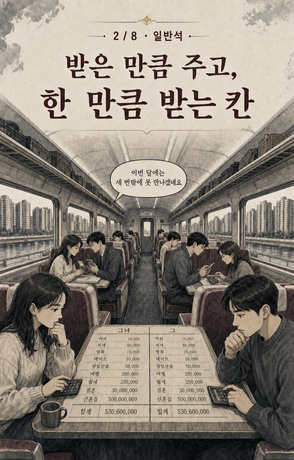 일반석 — 데이트 비용 가계부를 계산하는 연인들