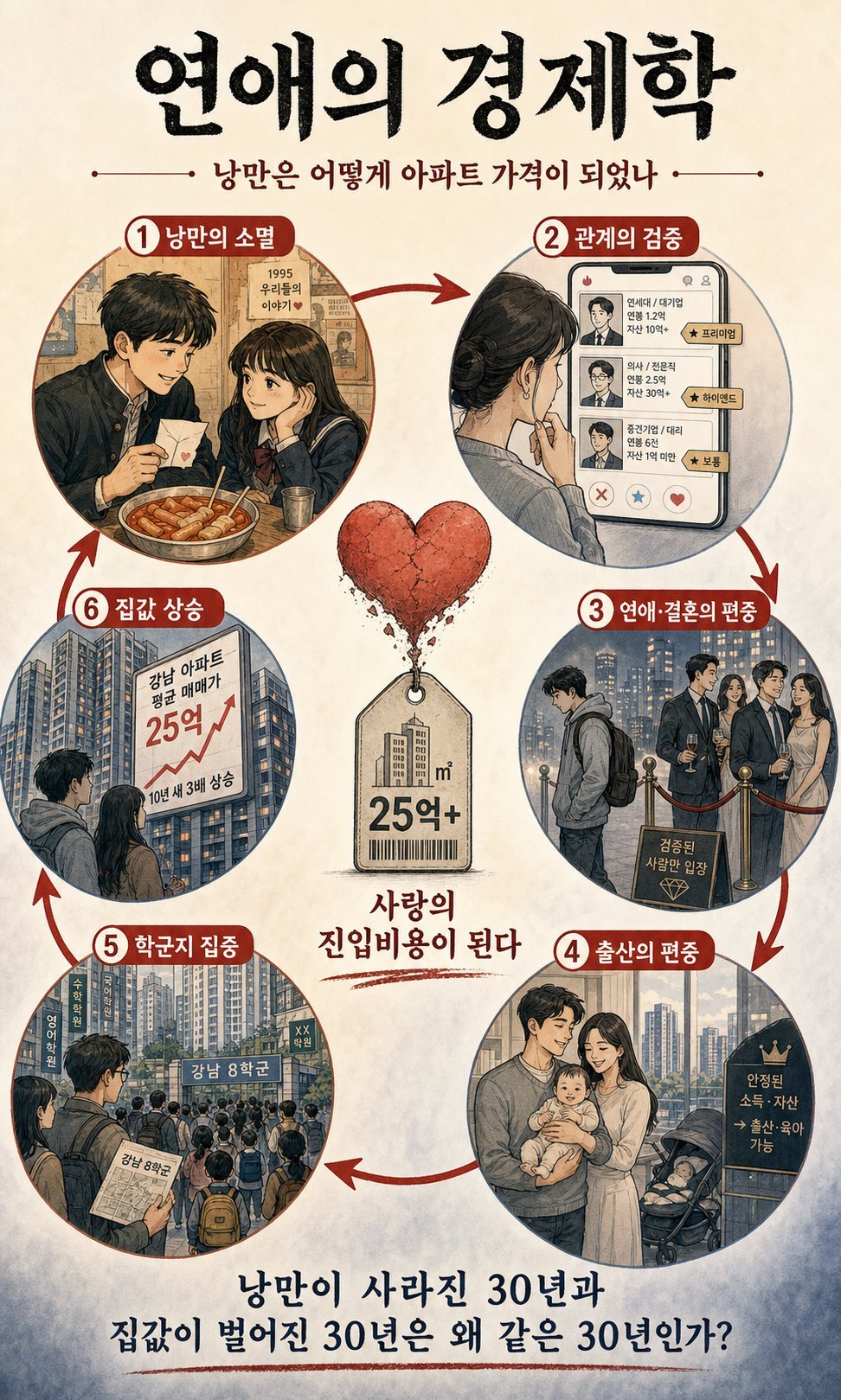 연애의 경제학 — 낭만이 아파트 가격이 되는 6단계 순환 인포그래픽